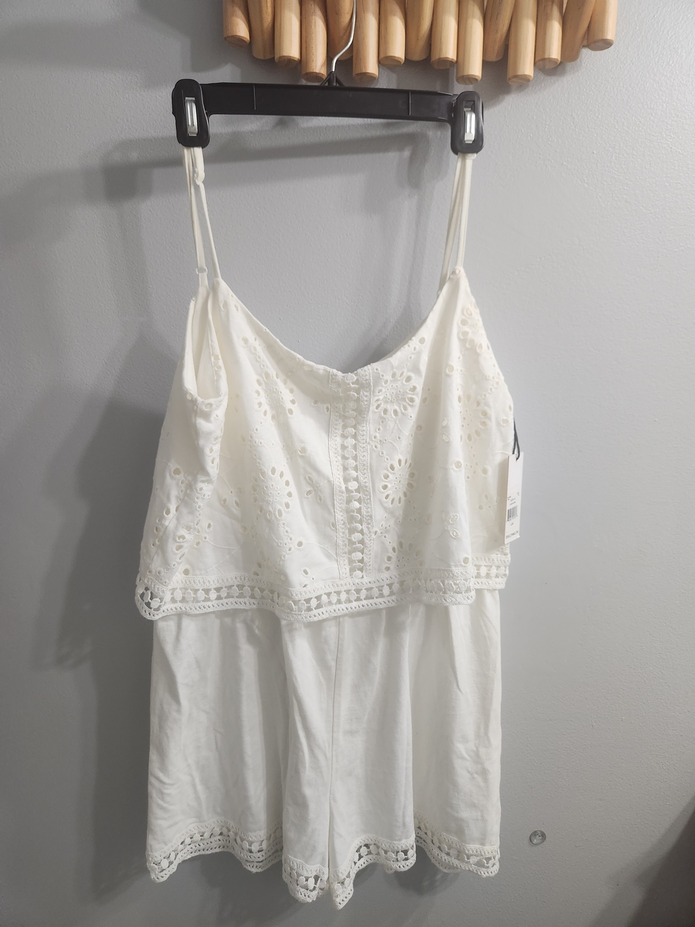 White Eyelet Lace Romper with Crochet Trim